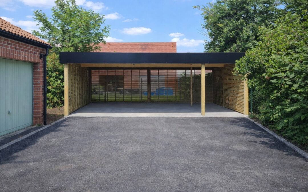 Carport 3 voitures bois aluminium sur Douai