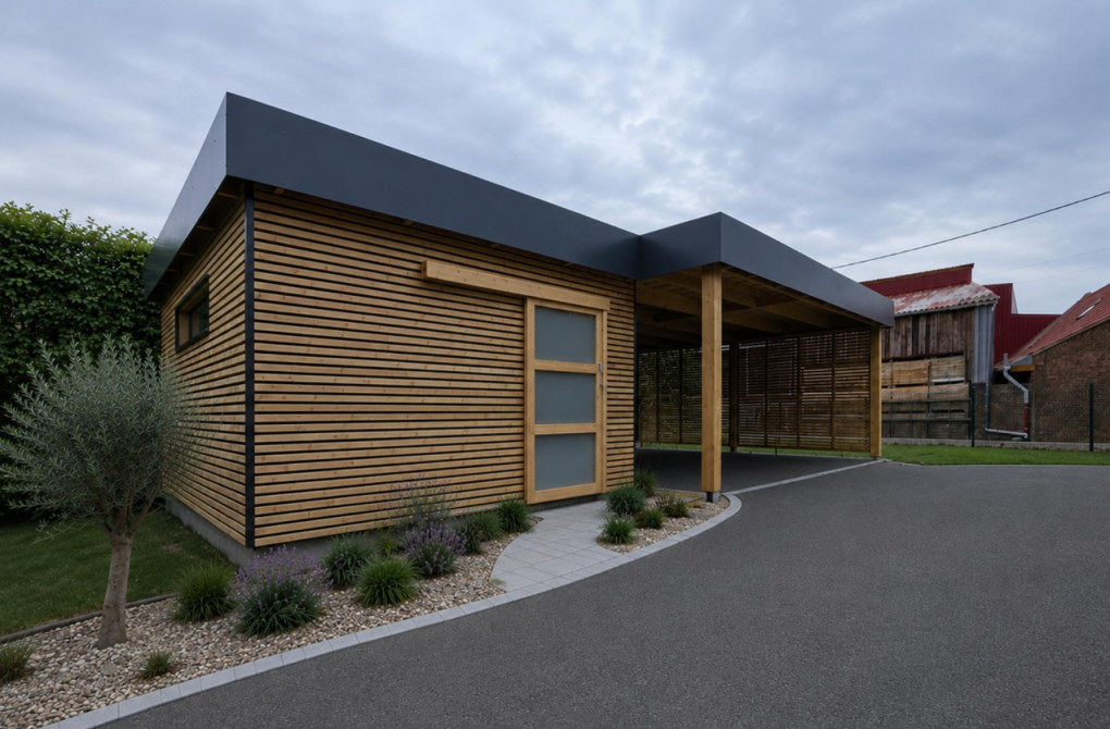 Carport 2 voitures et abri de jardin