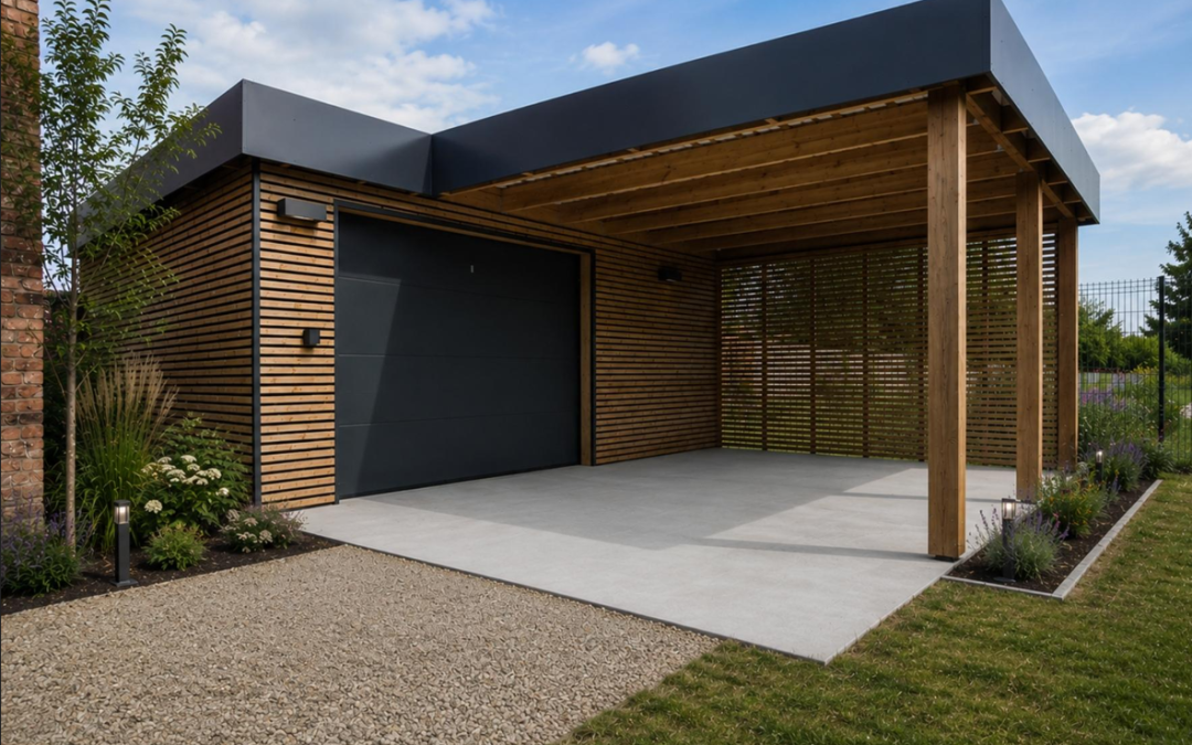 Garage bois et aluminium moderne avec son carport